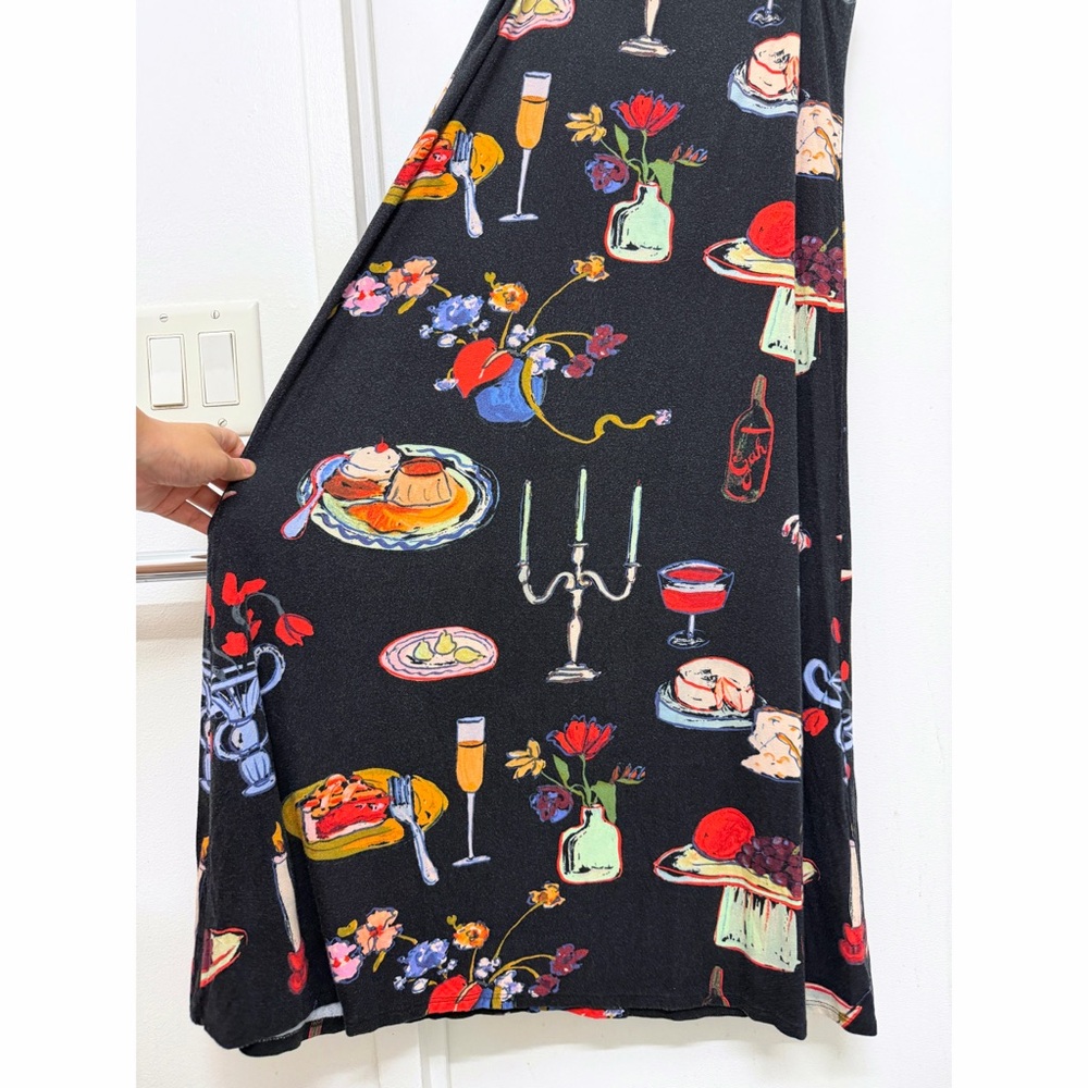 Lisa Says Gah Caviar Set The Table Sofia Slip Dress Food Print Black Candle M - Picture 12 of 14